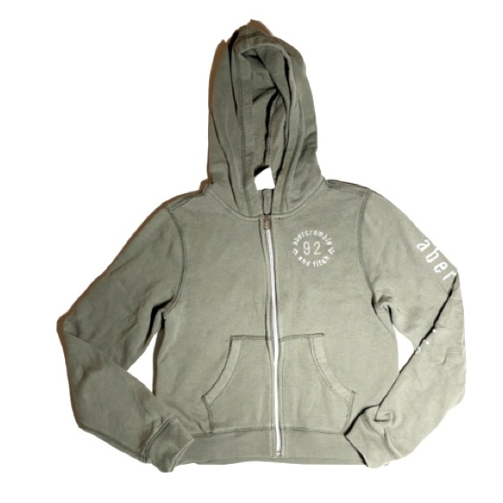 Abercrombie Green Long Sleeve Full Zip y2k cropped hoodie